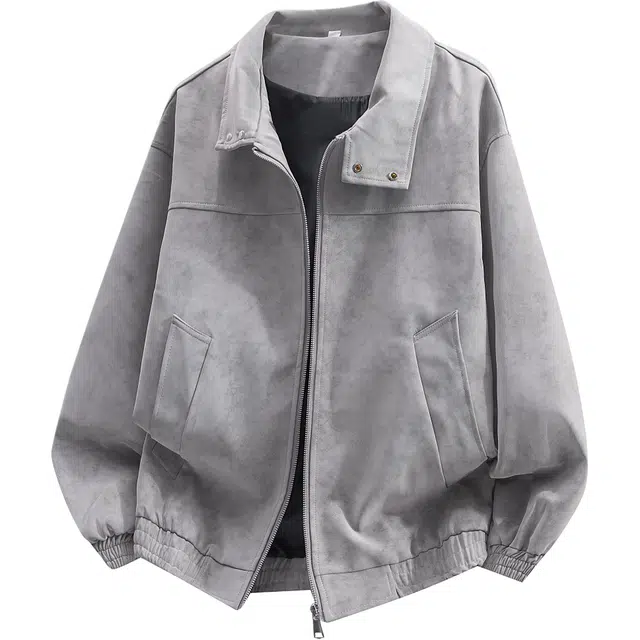 八哥 美式高街基础款经典纯色扎染复古宽松潮流时尚舒适设计感百搭通勤简约工装飞行员翻领长袖外套夹克 男女同款