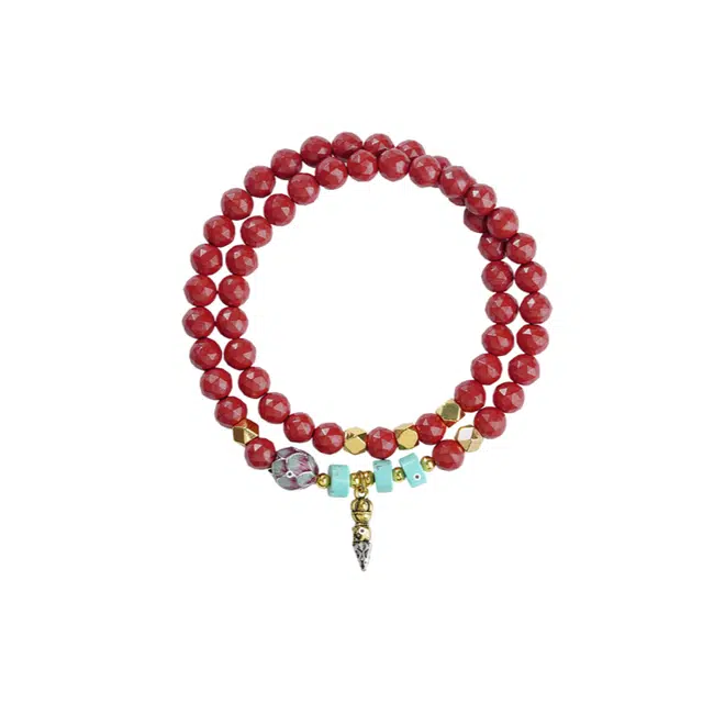 子婳 诸事顺利财源滚滚好事莲莲本命年转运珠国潮设计琉璃配珠金刚杵时尚高级感串珠 朱砂 手串 男女同款情侣款