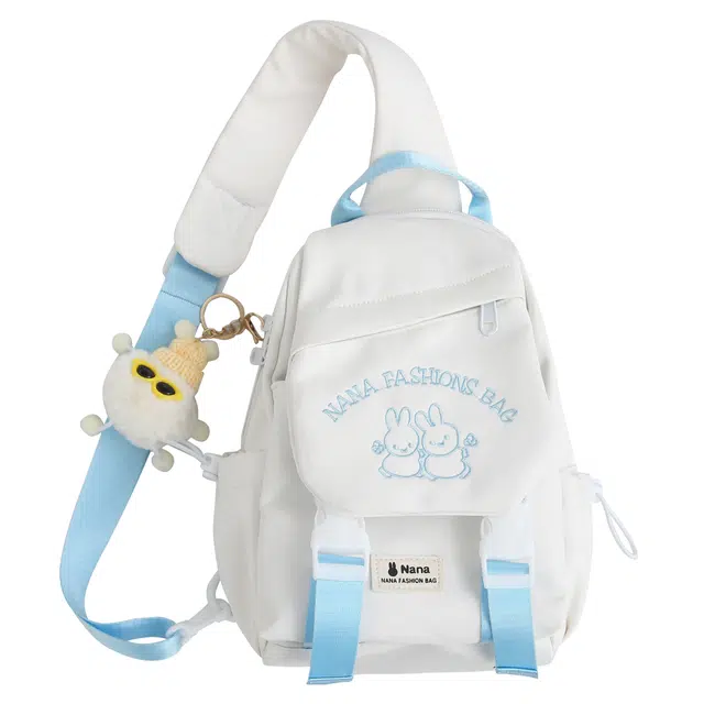 米囹 韩版时尚质地耐磨 可爱兔子图案运动复古  轻盈 斜跨包 中号 白色加公仔/黑色加公仔/粉红色加公仔/紫色加公仔/绿色加公仔