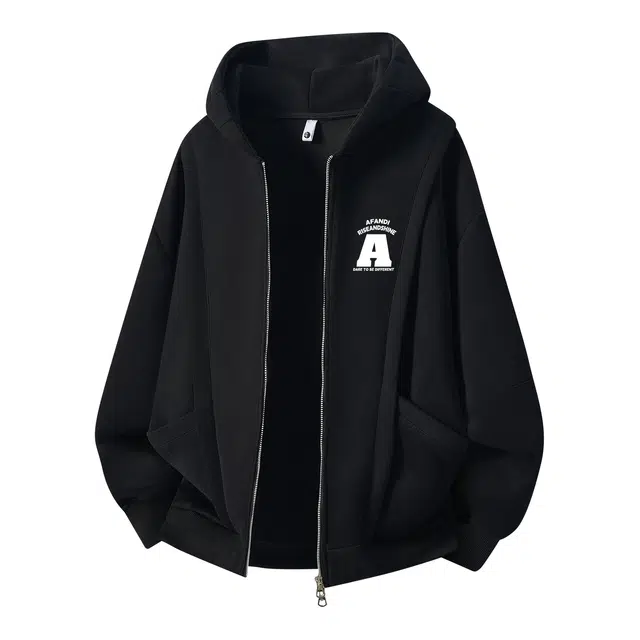 阿凡迪 美式潮牌时尚简约创意字母印花学生宽松舒适日常学院风户外运动休闲无性别主义重磅基础百搭保暖拉链开衫连帽卫衣 男女同款