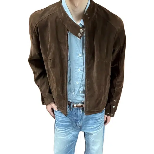 黑马漫画 春秋季美式复古绒皮工艺哈灵顿外套男立领短款夹克 男女同款