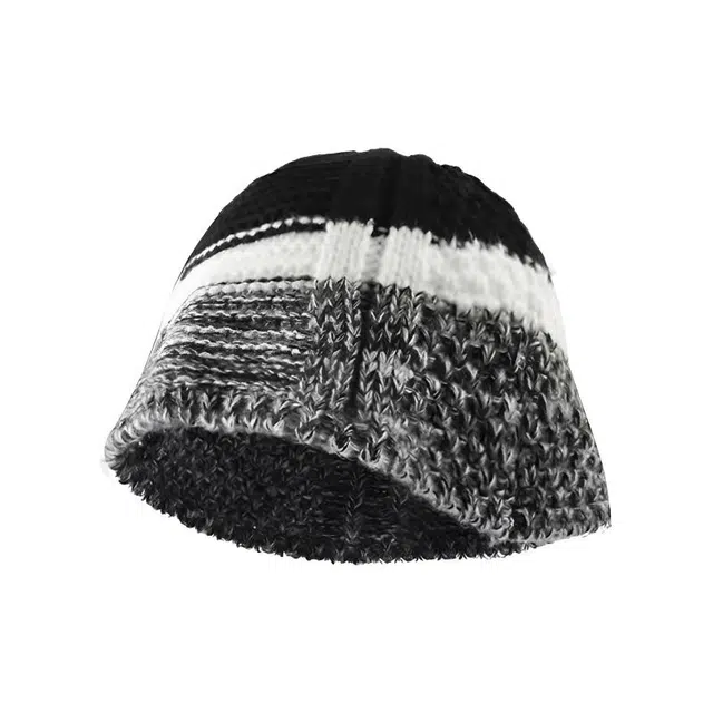 恩僾德 韩国小众复古混色拼接针织气质显脸小潮流 腈纶 绒线帽 男女同款情侣款