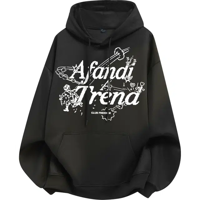 阿凡迪 美式复古街头个性创意设计涂鸦纯色字母潮牌印花宽松舒适休闲百搭时尚潮流通勤无性别主义抽绳长袖连帽卫衣 男女同款