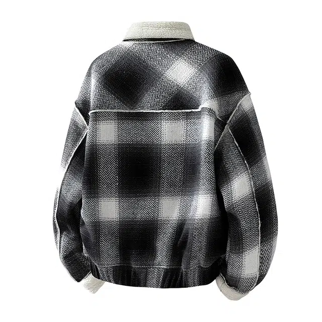 左岸 加绒加厚青少年港风毛领翻领小香风格子毛呢上衣时尚潮牌百搭休闲宽松防风保暖秋冬棉袄外套棉服 男款