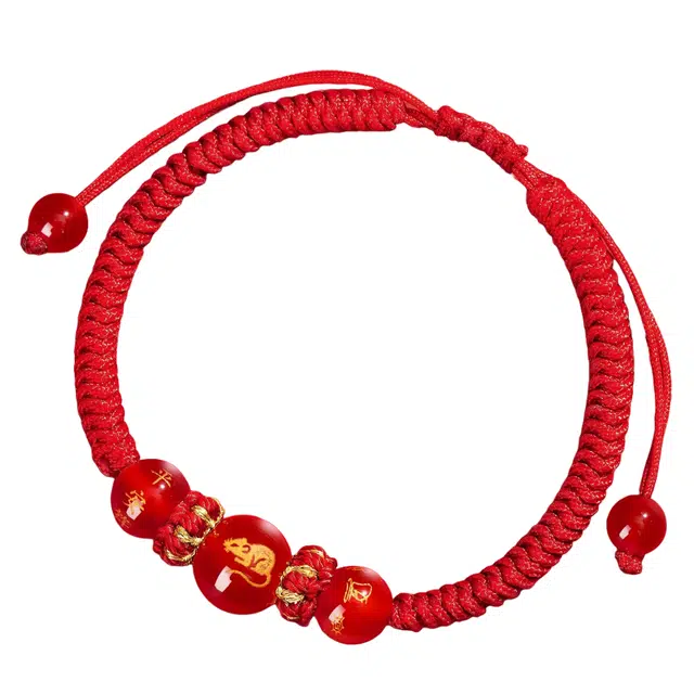 石在行 国潮复古新中式简约小众设计高级感 招财纳福本命年转运珠百搭可调节编织红绳十二生肖手饰 玛瑙 手串 男女同款情侣款