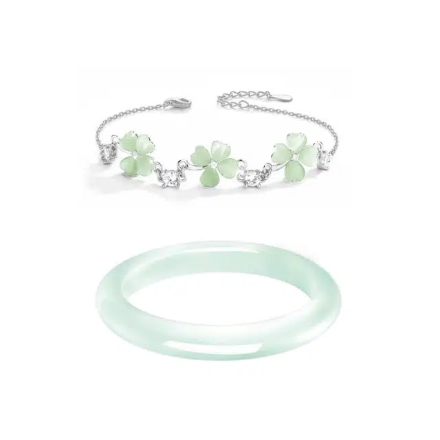 匠锁心玉 粉黛佳人清冷感 星星新中式叠戴 招财国潮原创设计小众轻奢高级感 气质百搭潮流时尚手饰#显白 琉璃 玉石手镯 女款