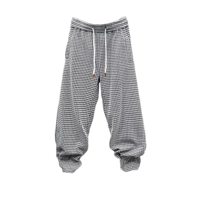 素杭 潮流宽松松紧腰千鸟格哈伦裤日系百搭长裤日常松弛感运动九分束脚裤休闲裤 男女同款