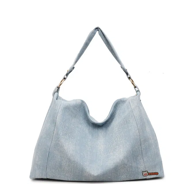 小猪班纳 小众设计时尚简约包包大容量高级感通勤 布拼聚酯纤维 单肩包 女款 浅蓝色/深蓝色