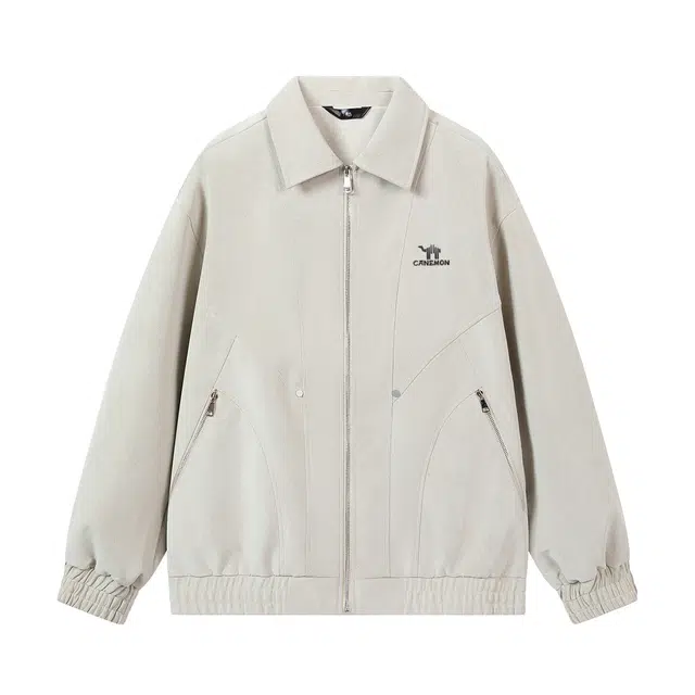 领航骆驼 时尚街头翻领工装拼接外套纯色机车上衣情侣宽松百搭潮牌 夹克  男女同款