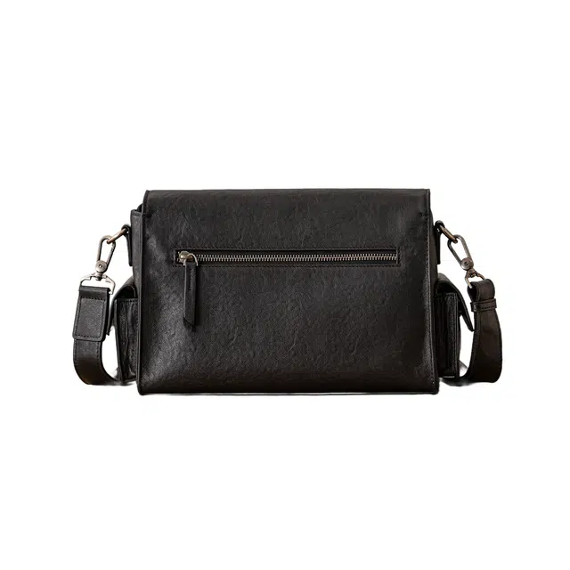 后步 小众百搭不撞款设计休闲高级感日常通勤 头层植鞣牛皮 单肩包 中号 男女同款情侣款 黑色