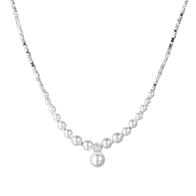 阿葱饰品 珍珠碎银子  精致细腻轻奢风格温柔简约大方优雅气质 日常通勤百搭独特设计高级质感 铜 项链 女款