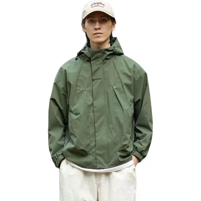 杜克恩 户外运动连帽防水登山服外套春秋季美式防风宽松工装潮牌冲锋衣夹克 男女同款