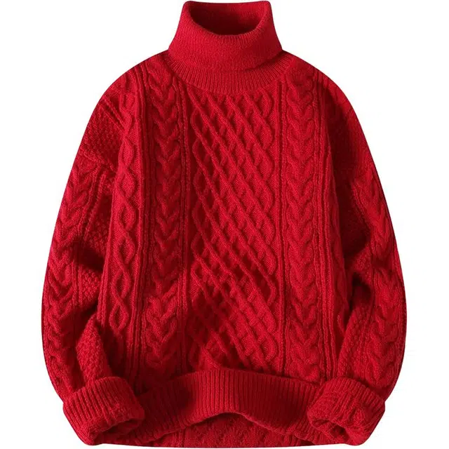 八哥 美式复古潮流宽松休闲日常通勤户外运动无性别主义融合麻花竖条纹梅拉德风与学院风高级感简约帅气高领套头长袖针织衫 男女同款