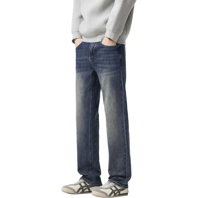 帝狼牛 无性别主义纯色水洗做旧窄版直筒弹力高街百搭垂坠感柔软 牛仔裤 男女同款