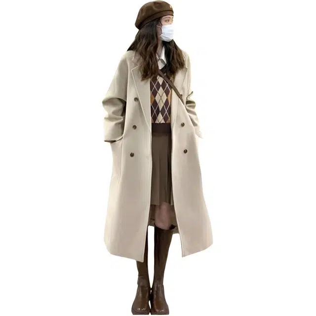 荟萃阁 高级感赫本风中长款小个子过膝毛呢外套大衣 女款