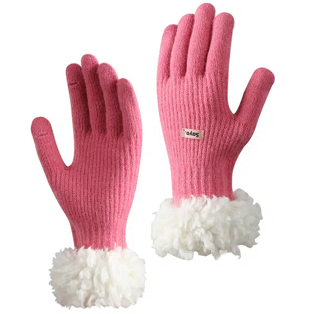 南极人 冬季针织保暖防风户外骑行开车东北御寒可爱高颜值露指触屏加厚防寒 腈纶 绒线手套 女款