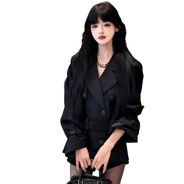 小卷要加油 英伦风短款黑色双排扣女小个子秋冬高级感收腰小香风外套风衣 女款