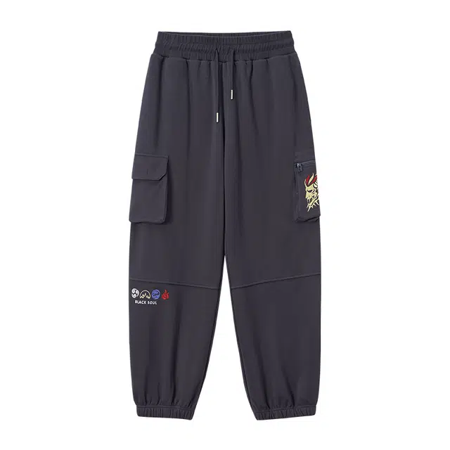 鬼洗 立体口袋金乌神鸟薄绒字母/数字/文字休闲中腰针织运动裤 男款