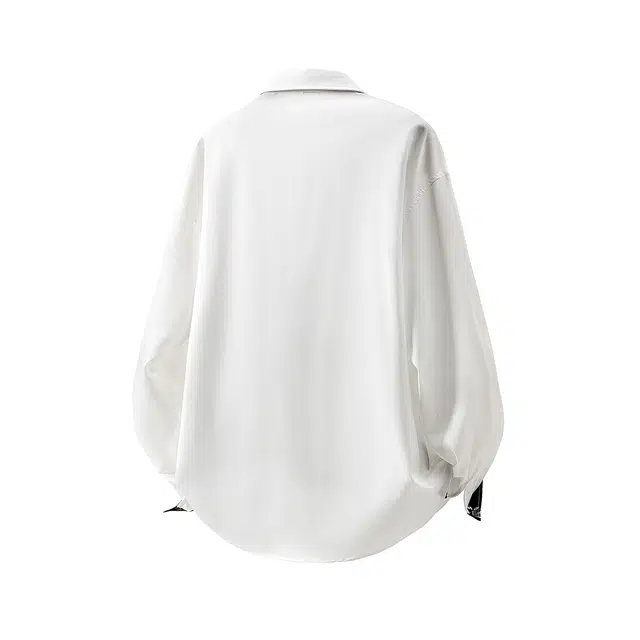 洋气先生 美式纯色简约时尚基础款潮流气质百搭小众高级感文艺风日常休闲宽松舒适慵懒氛围感开衫单排扣拼接袖口翻领外套衬衫 男女同款