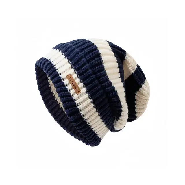 恩僾德 条纹字母宽松大头围高颜值显脸小子女秋冬天保暖护耳百搭针织堆堆帽 腈纶 绒线帽 男女同款情侣款