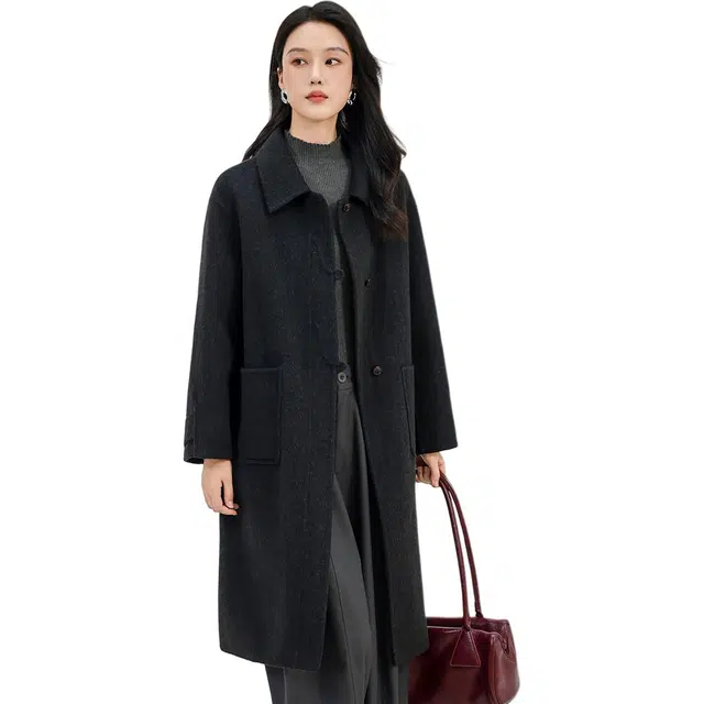 稻草人 高端品质羊绒欧版大牌优雅时尚百搭保暖宽松羊毛外套大衣 女款