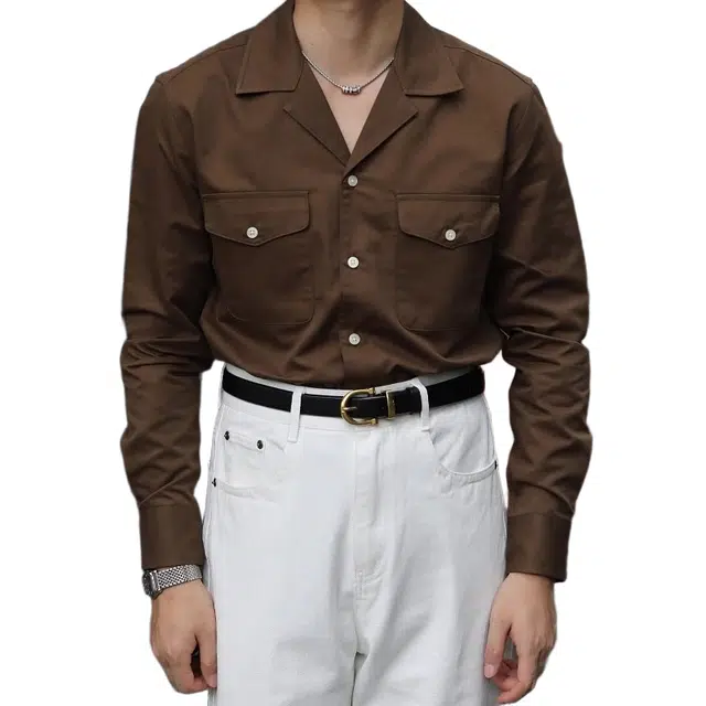 大格子与黑猫 英伦复古巴领宽松日常美式咔叽棉休闲痞帅有型绅士长袖衬衣男衬衫 男款