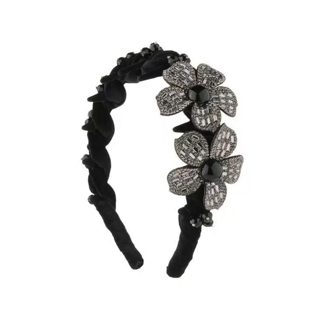 蒙妮 轻奢水钻花朵 丝绒 发箍 女款