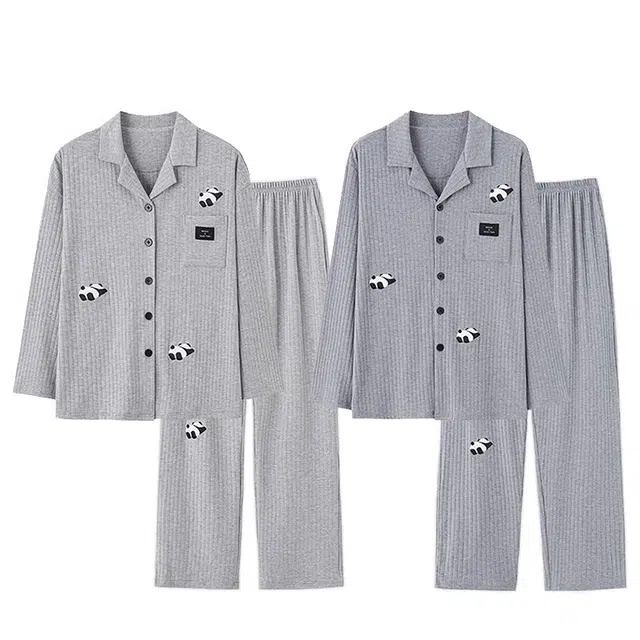 俏韵 翻领卡通春秋季简约长袖长裤甜美舒适休闲家居服可外穿睡衣套装 男女同款