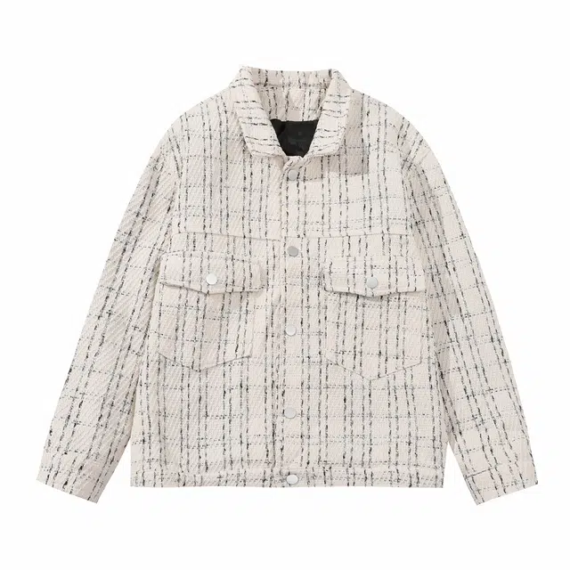 哲源 美式复古小香风格子外套男款春秋设计感大口袋单排扣休闲上衣潮牌日常通勤百搭宽松痞帅高级感修身显瘦翻领工装夹克 男女同款