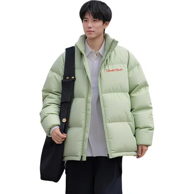 图兰朵 美式复古植绒字母立领纯色潮流时尚百搭休闲面包服舒适保暖加厚防风防寒棉服 男女同款