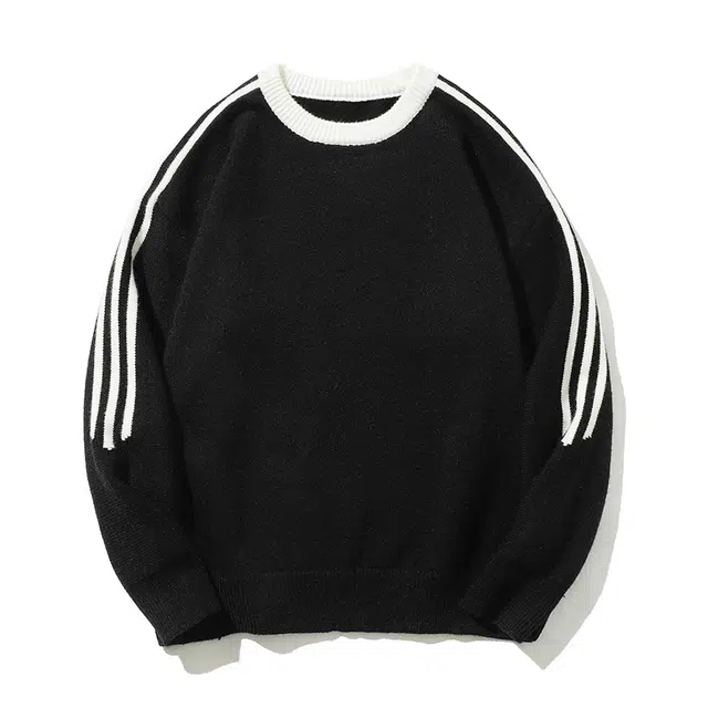 棉基因 三杠条纹双色毛线衣清新森系肌理感厚实内搭休闲运动氛围感职场通勤极简风女装高街美式亲肤打底衣松弛感青少年学院毛衣 男女同款