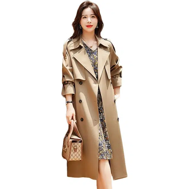 纤丝鸟 中长款简约时尚百搭休闲宽松气质英伦风外套大衣 女款