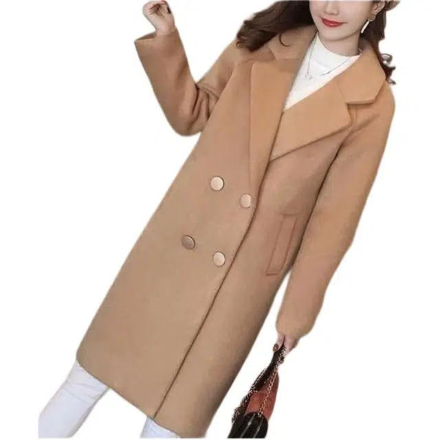 纤丝鸟 中长款简约设计赫本风外套韩版西装领双排扣大衣 女款