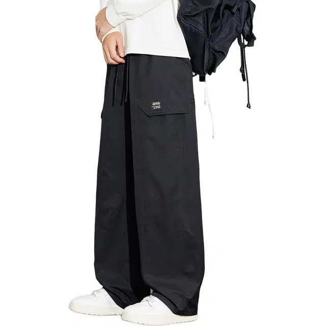 协协乐 高街风机能战术裤美式潮牌秋冬季宽松直筒垂坠感阔腿拖地裤青少年弹力抽绳百搭休闲运动长裤工装裤 男款