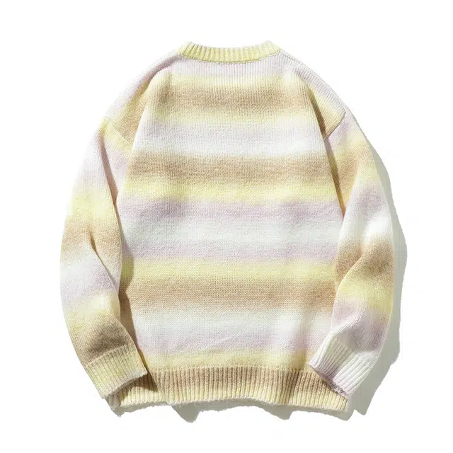 棉基因 彩虹撞色条纹毛线衣清新森系肌理感厚实内搭休闲运动氛围感职场通勤极简风女装高街美式亲肤打底衣松弛感青少年学院毛衣 男女同款