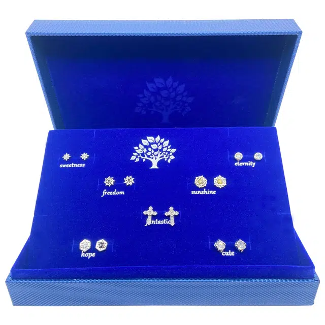 耳玺 美式复古高街风一周耳饰不重样套盒时尚百搭日常通勤街头嘻哈设计高级感#好运 白水晶 耳钉 男女同款情侣款