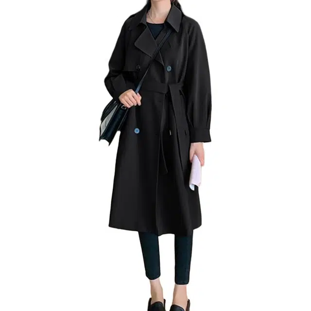 纤丝鸟 韩系气质简约时尚中长款韩版显瘦百搭上衣外套大衣 女款