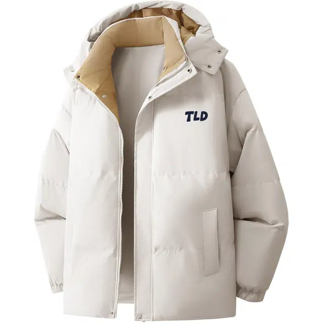 图兰朵 美式复古字母印花休闲运动宽松拼接假两件百搭加厚保暖舒适连帽外套棉服 男女同款