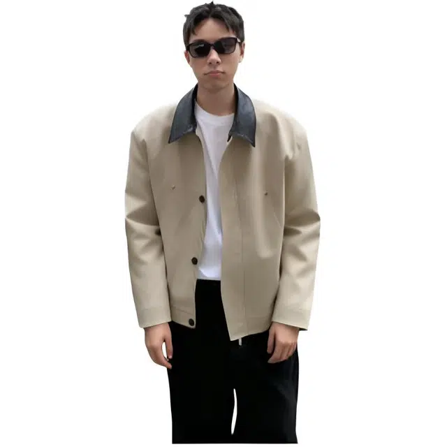 木木兔 潮牌美式高街男生穿搭长袖春秋外穿潮流百搭男士秋冬衣服国潮宽拼色皮领外套夹克 男女同款