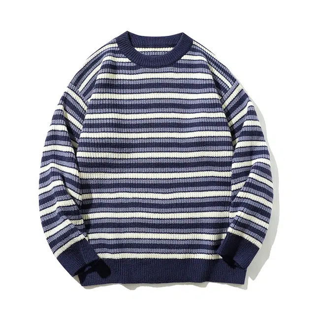 棉基因 撞色条纹针织毛线衣清新森系肌理感厚实内搭休闲运动氛围感职场通勤极简风女装高街美式亲肤打底衣松弛感青少年学院毛衣 男女同款