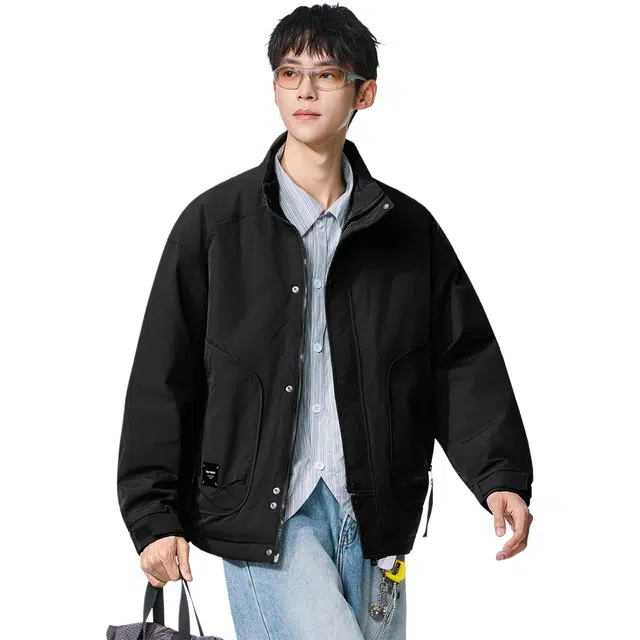 协协乐 山系户外高端立领三防面料工装外套男秋冬季潮牌宽松潮流飞行员复古休闲青少年痞帅小众设计款夹克 男款