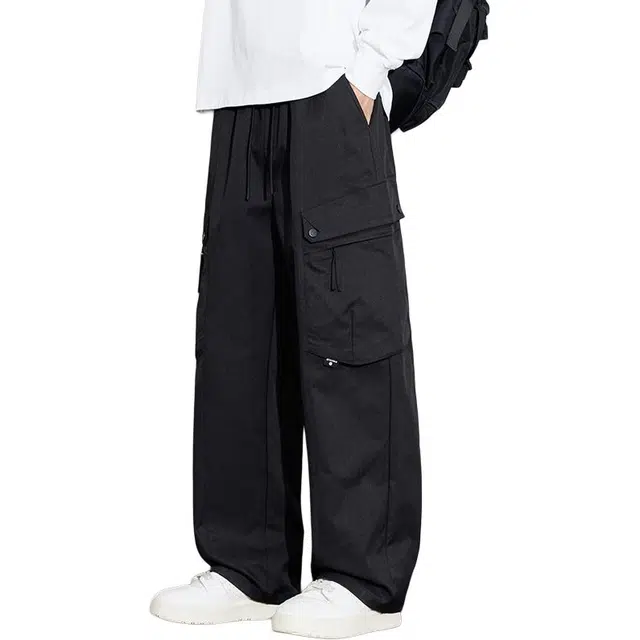 协协乐 山系户外拼接氛围感高街技能风战术裤秋冬季美式潮牌宽松直筒阔腿拖地裤青少年弹力抽绳痞帅百搭休闲运动长裤工装裤 男款