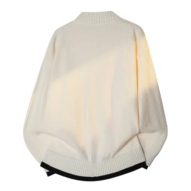 而度 高街复古圆领细腻针织工艺撞色下摆设计宽松慵懒风百搭上衣毛衣 男女同款