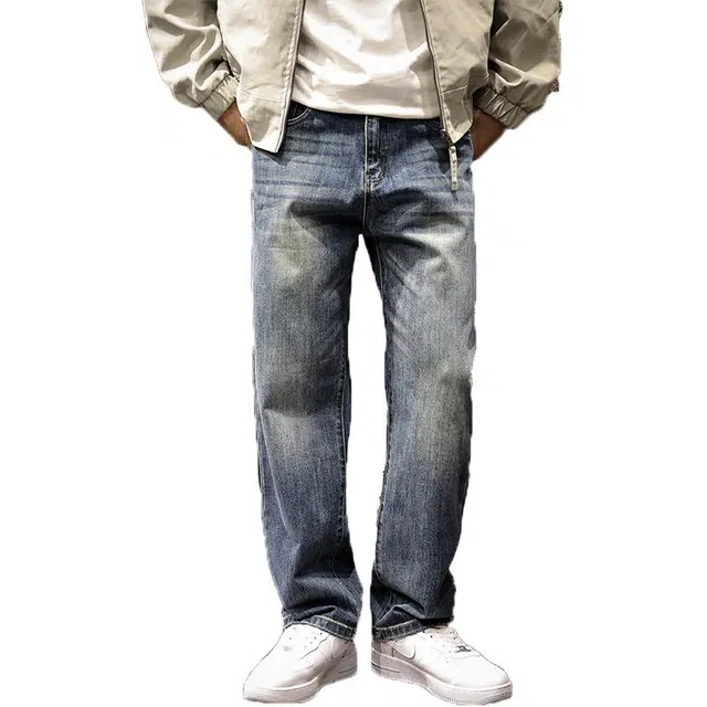 路杰邦 美式高街复古男直筒宽松春秋季潮牌水洗休闲长裤子牛仔裤 男款