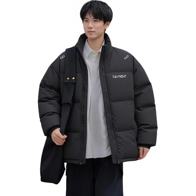 图兰朵 美式复古字母立领纯色时尚潮流百搭休闲面包服加厚舒适保暖防风防寒棉服 男女同款