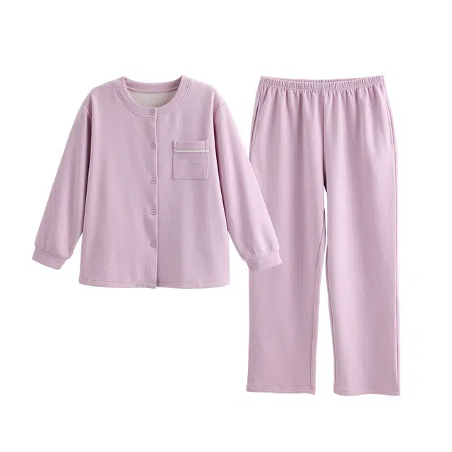宫蝶 简约风德绒长袖家居服宽松休闲开衫大码可外穿睡衣套装 男女同款