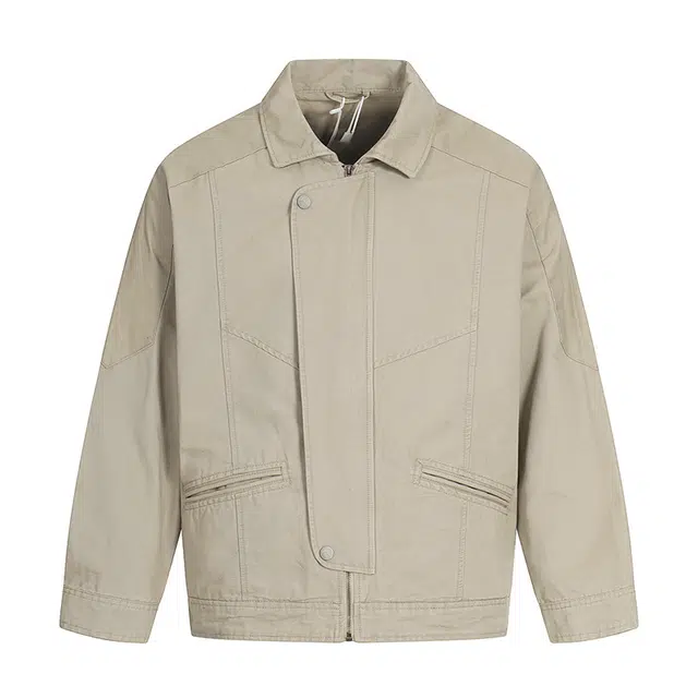 古先森 秋季 美式高端痞帅休闲机车纯棉夹克 宽松外穿松弛感翻领工装长袖外套 男款 浅卡色