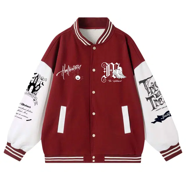 西行纪  搞怪万圣节美式复古趣味个性潮流时尚百搭宽松舒适耐穿情侣款外套棒球服 男女同款