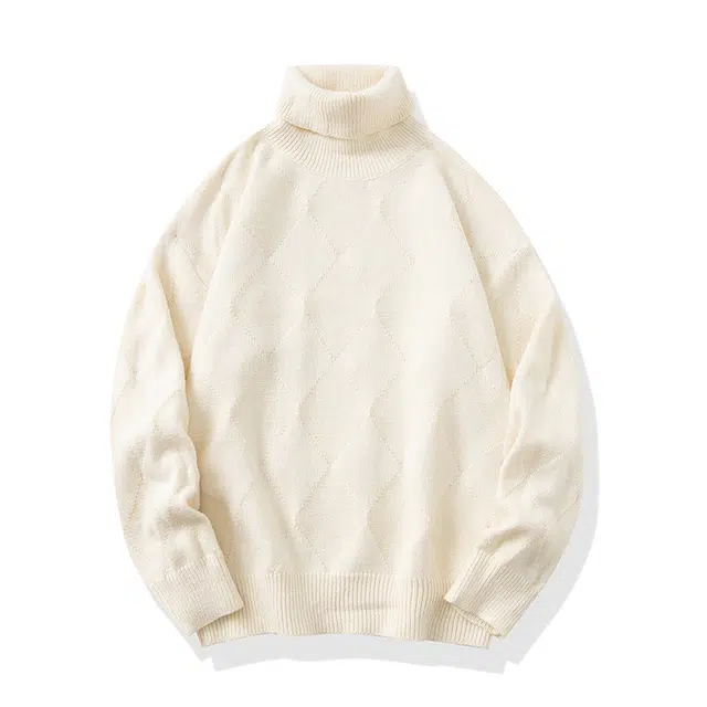 棉基因 高领菱格毛线衣清新森系肌理感厚实内搭休闲运动氛围感职场通勤极简风女装高街美式亲肤打底衣松弛感青少年学院风毛衣 男女同款