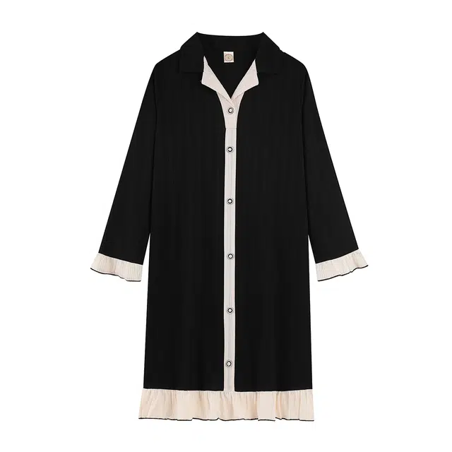 莫代尔 慵懒个性百搭舒适套头宽松显瘦设计感时尚长袖家居裙睡裙 女款